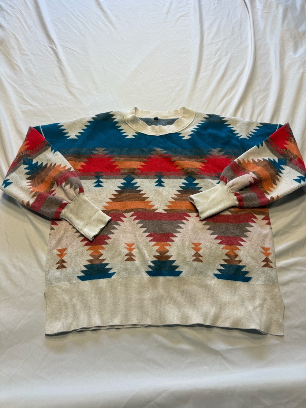 Aztec Southwestern Knit Sweater Multicolour Cream Vintage Boho